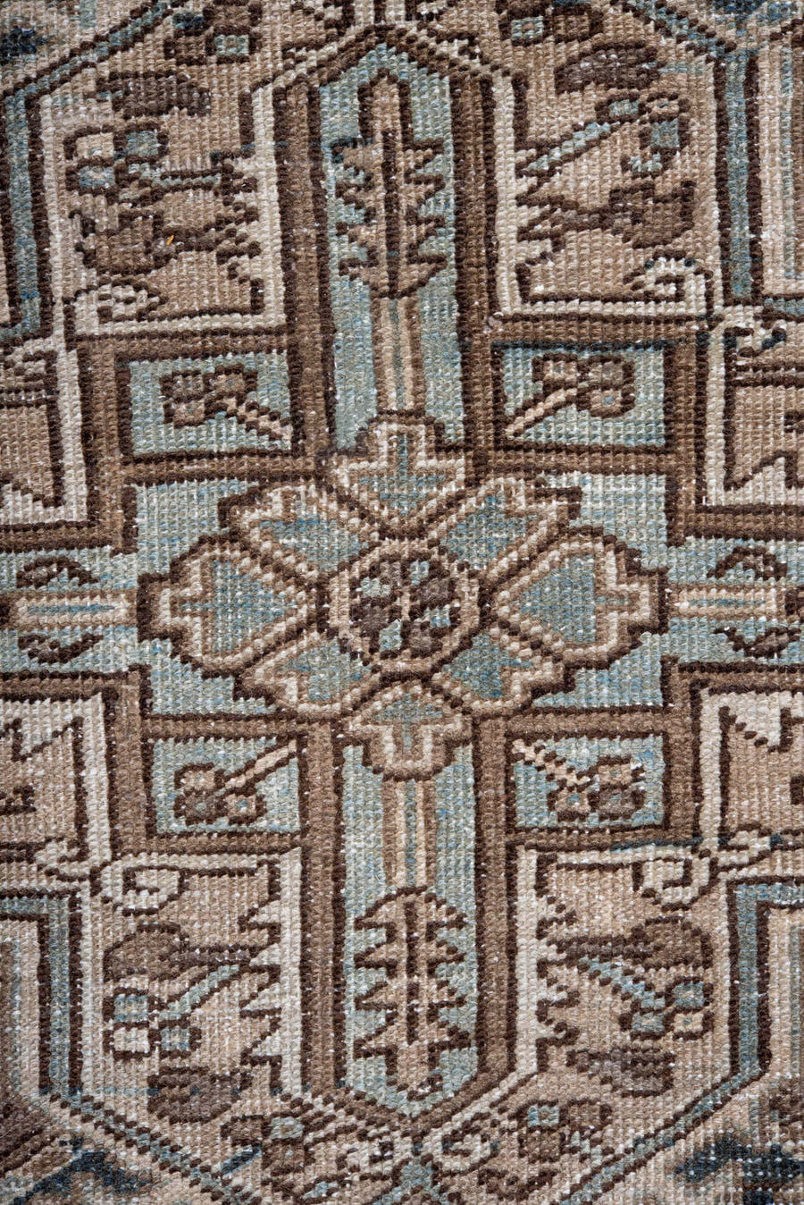 8' x 11' one-of-a-kind handmade vintage Heriz large size rug. Color palette: ivory, taupe, charcoal, pale_blue, brown, slate