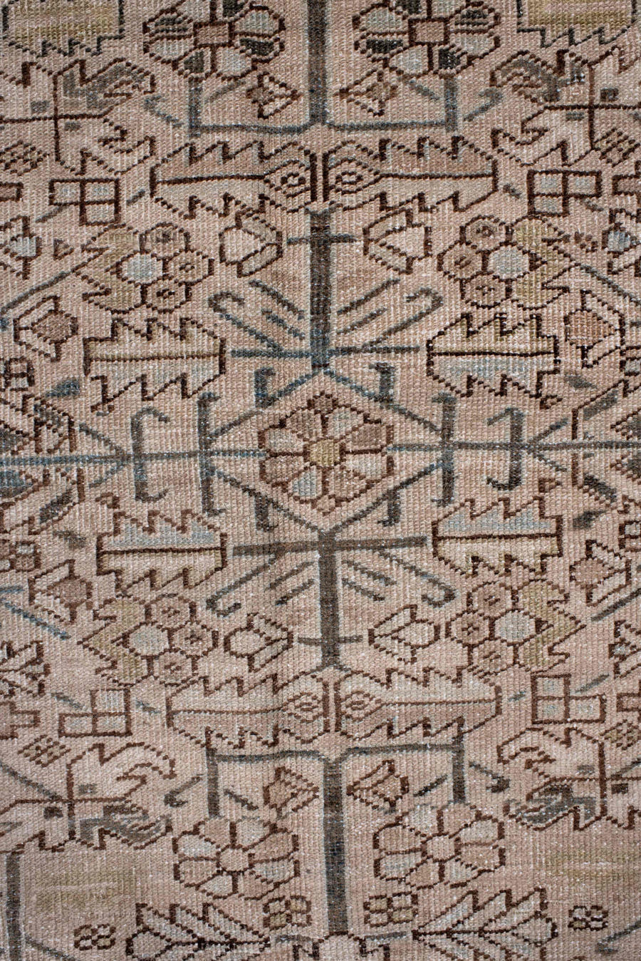 6' x 9' one-of-a-kind handmade antique Heriz medium size rug. Color palette: ivory, taupe, slate, charcoal, camel