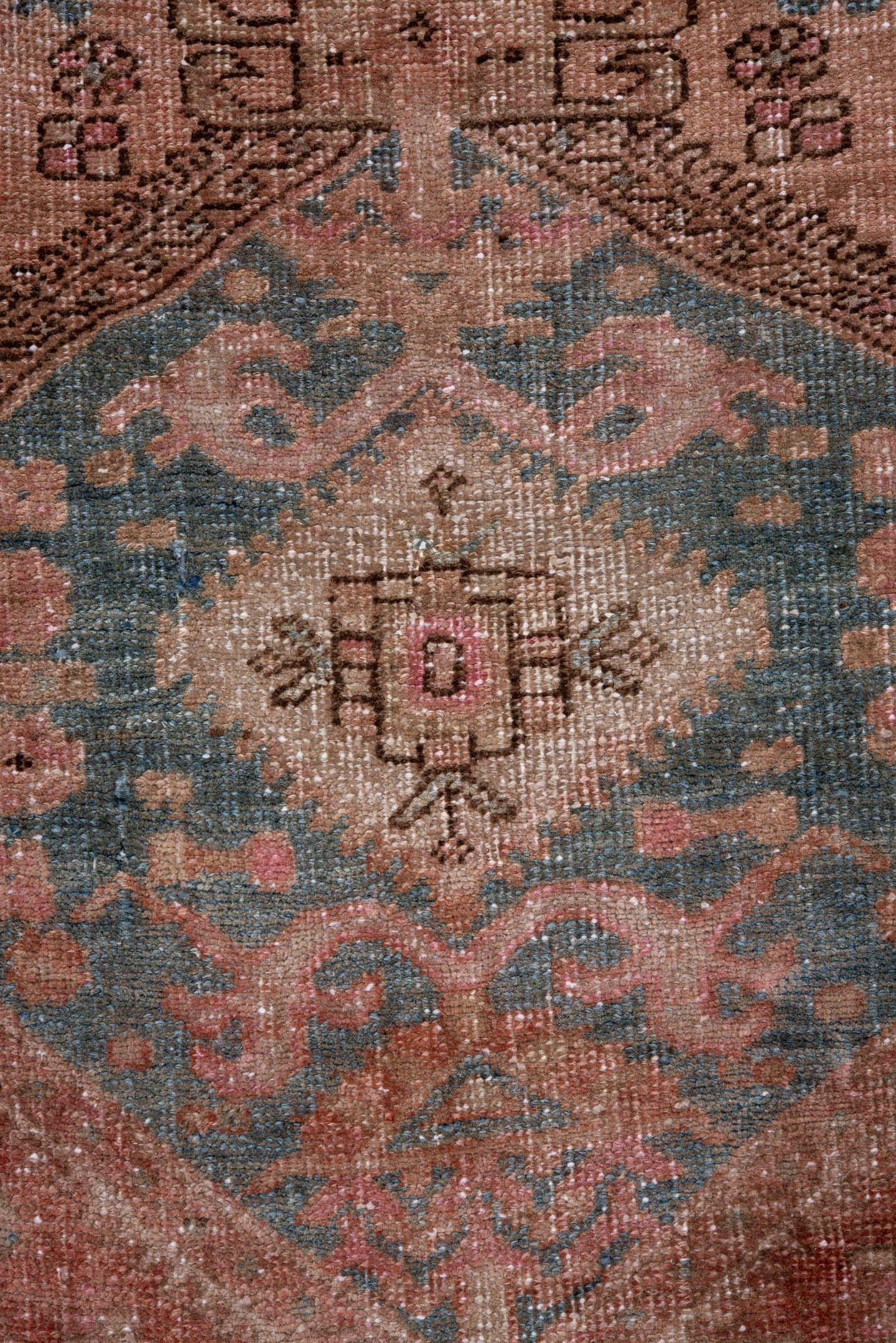 2' x 10' one-of-a-kind handmade antique Sarab runner rug. Color palette: rose, dusty blue, terracotta, ivory, taupe