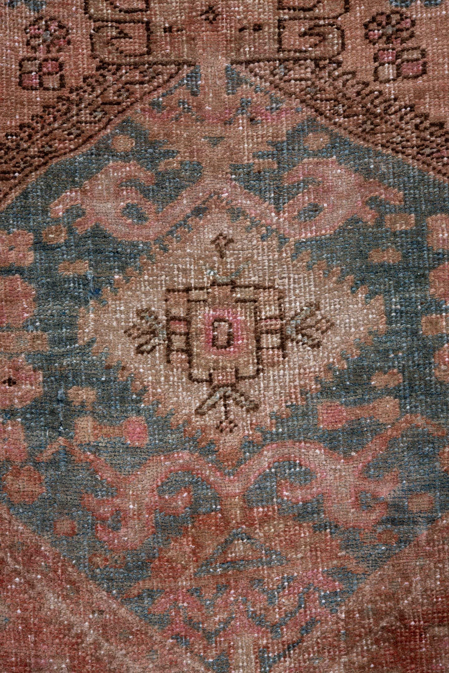 2' x 10' one-of-a-kind handmade antique Sarab runner rug. Color palette: rose, dusty blue, terracotta, ivory, taupe