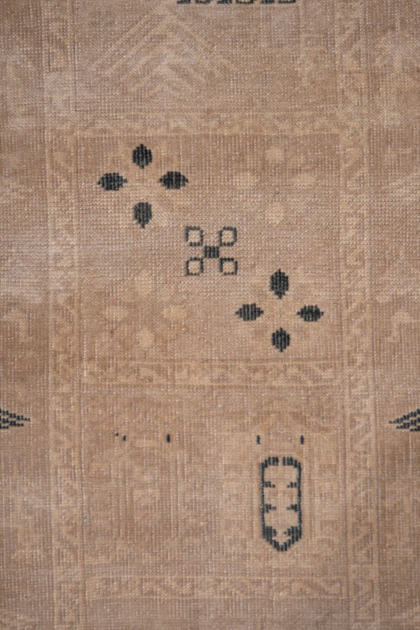 2' x 10' one-of-a-kind handmade antique Oushak runner rug. Color palette: camel, ivory, taupe, charcoal, beige, gray, black