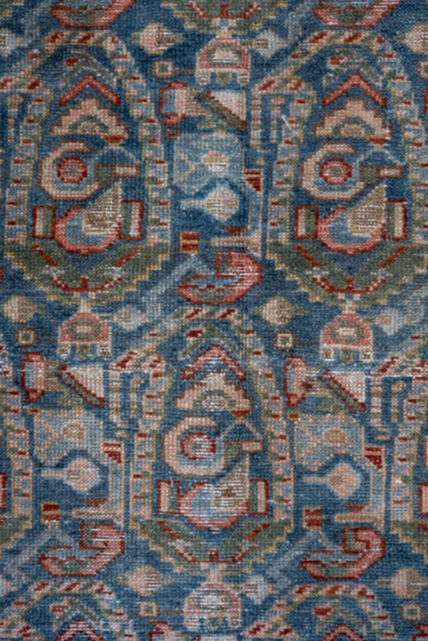 4' x 6' one-of-a-kind handmade antique Malayer small size rug. Color palette: sky blue, ivory, taupe, rust, slate, sage