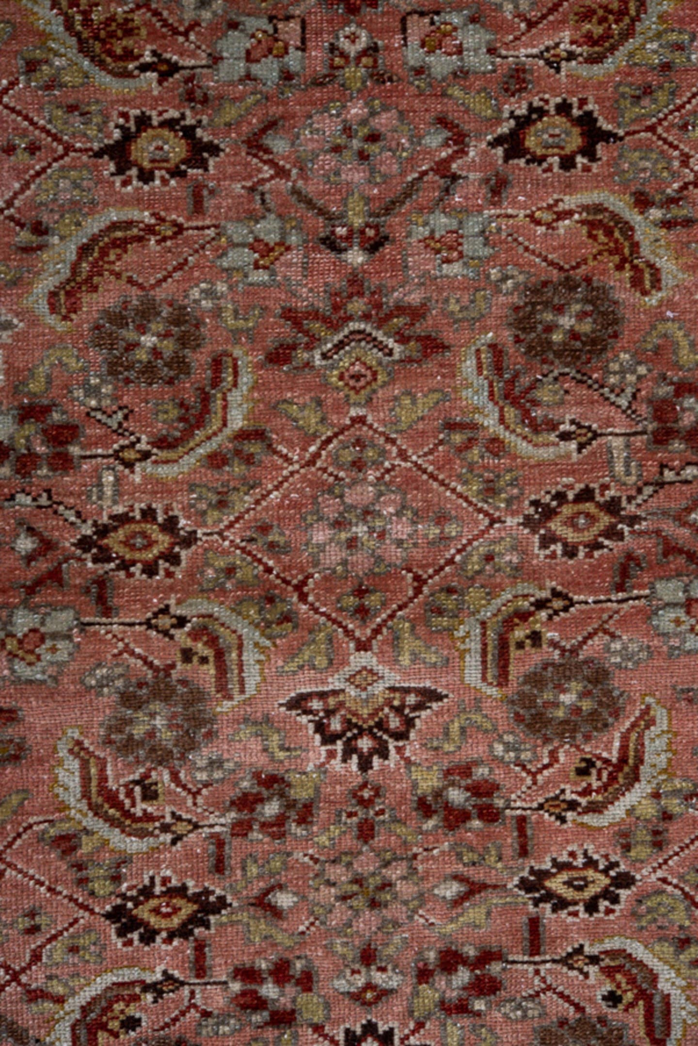 4' x 6' one-of-a-kind handmade antique Malayer small size rug. Color palette: rose, ivory, burgundy, camel, charcoal, taupe