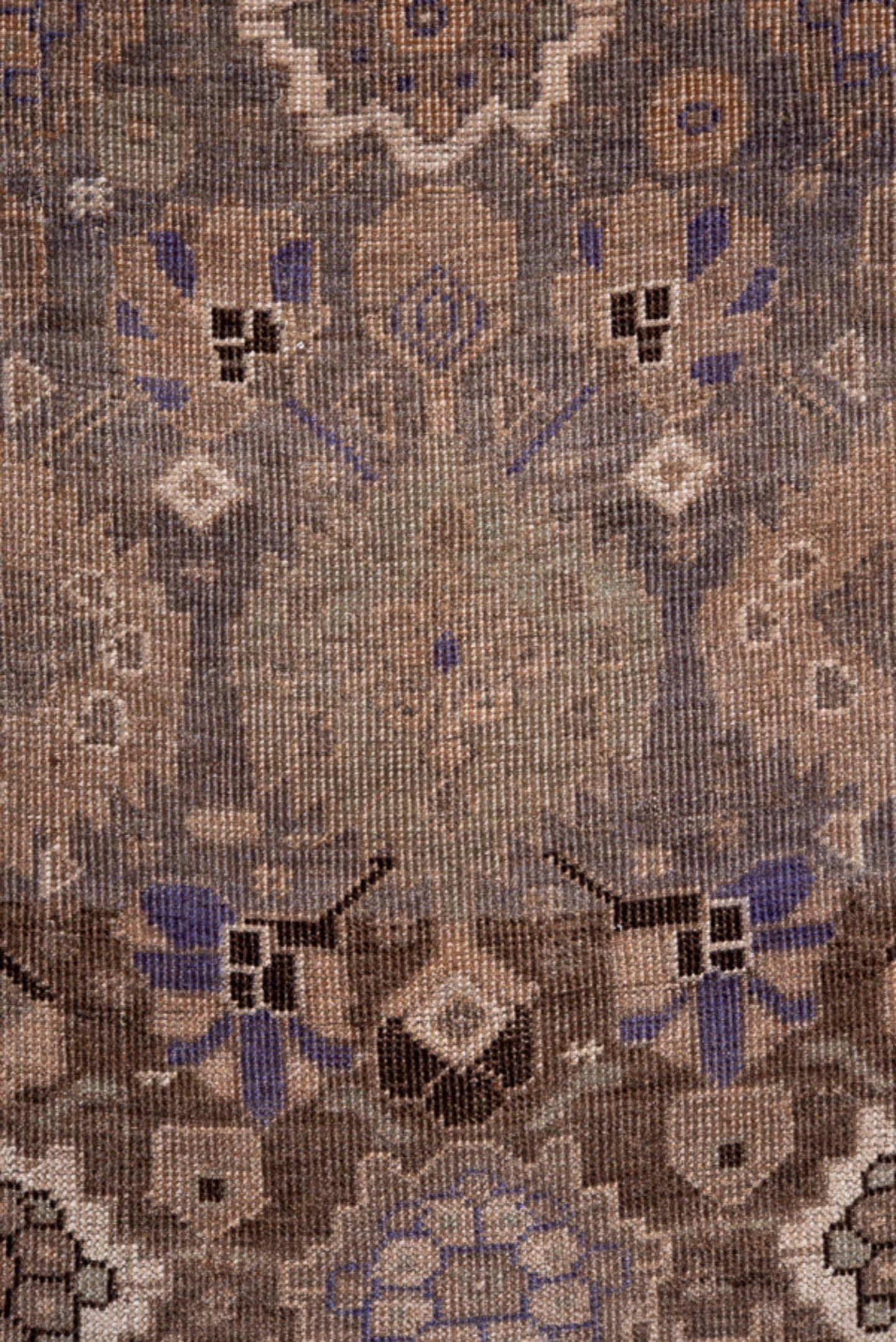 3' x 4' one-of-a-kind handmade antique Karabagh small size rug. Color palette: brown, taupe, ivory, charcoal, slate, violet