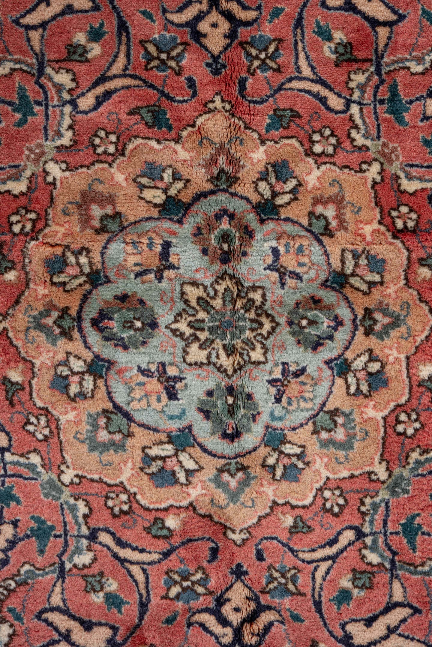 11' x 16' one-of-a-kind handmade antique Tabriz oversize rug. Color palette: ivory, navy, rust, rose, soft blue, camel, sage