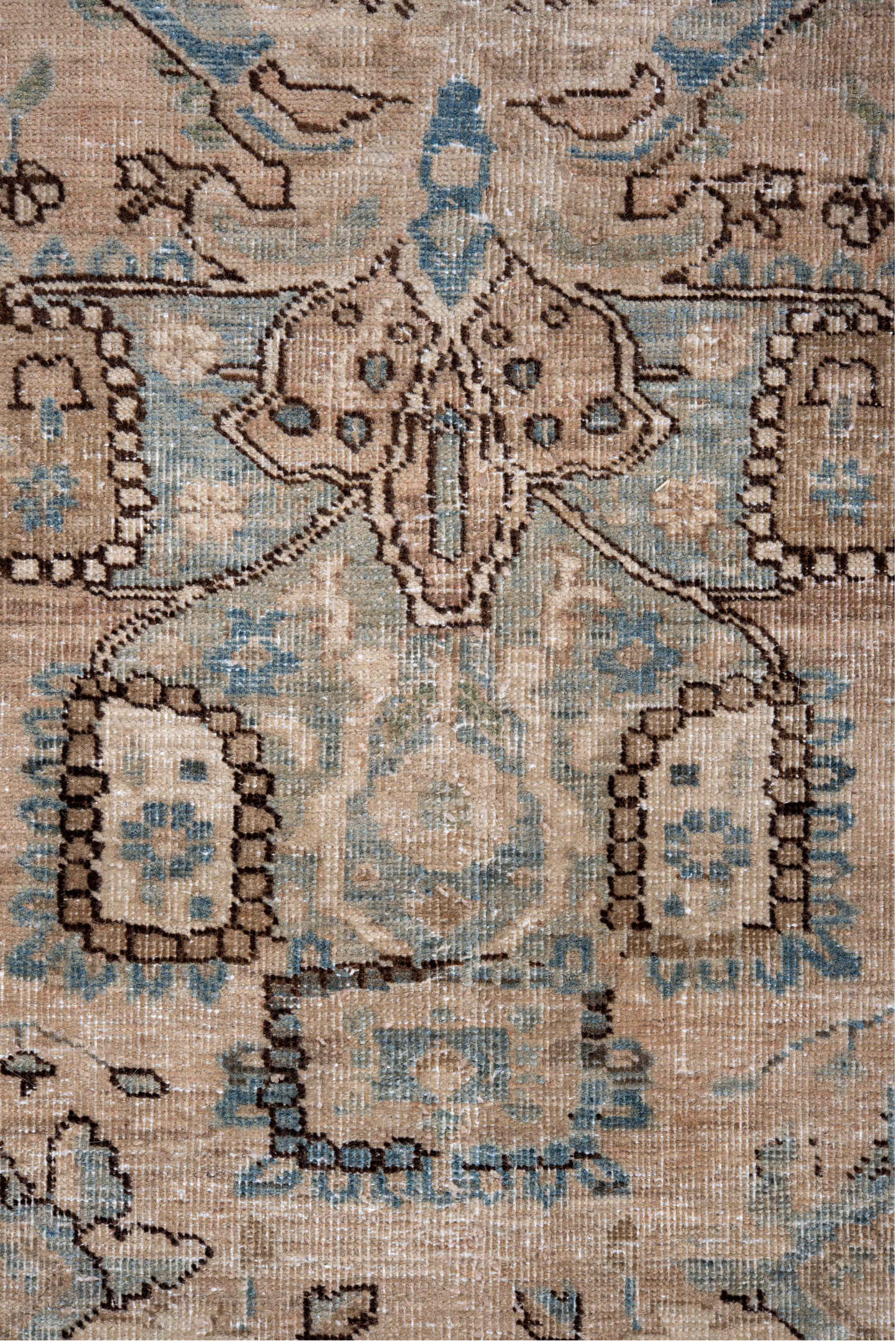 7' x 10' one-of-a-kind handmade vintage Ardebil large size rug. Color palette: black, blue, brown, charcoal, gray