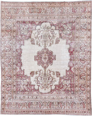 9' x 11' one-of-a-kind handmade antique Khorassan large size rug. Color palette: ivory, rose, taupe, dusty pink, beige