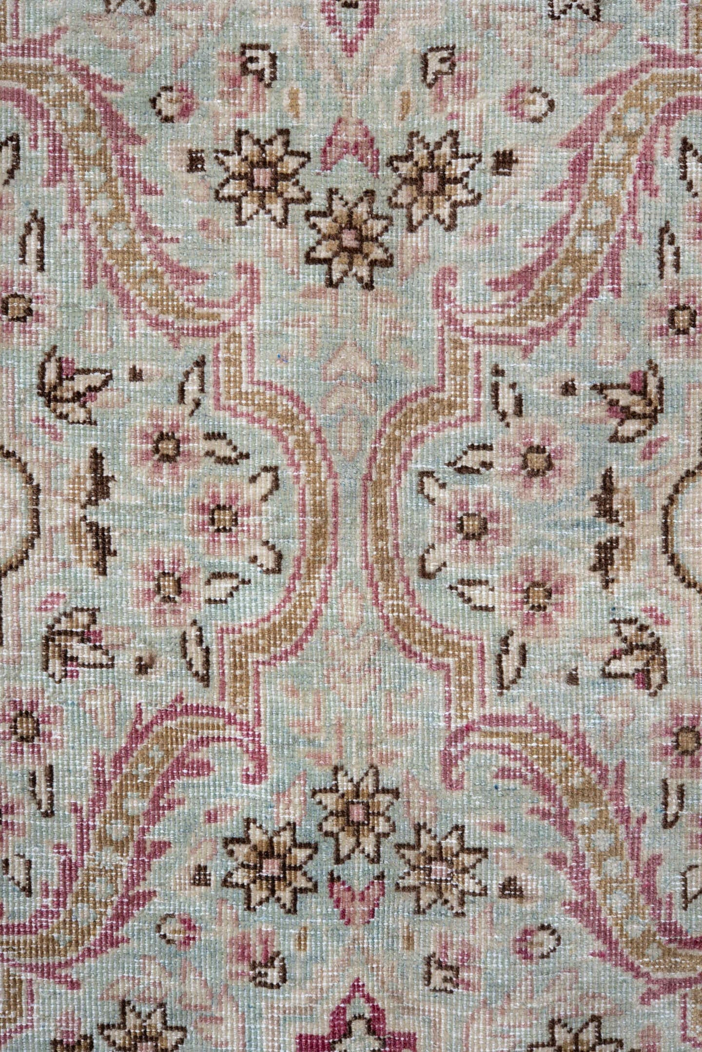 6' x 9' one-of-a-kind handmade antique Hereke medium size rug. Color palette: pale blue, rose, ivory, burgundy, taupe, camel