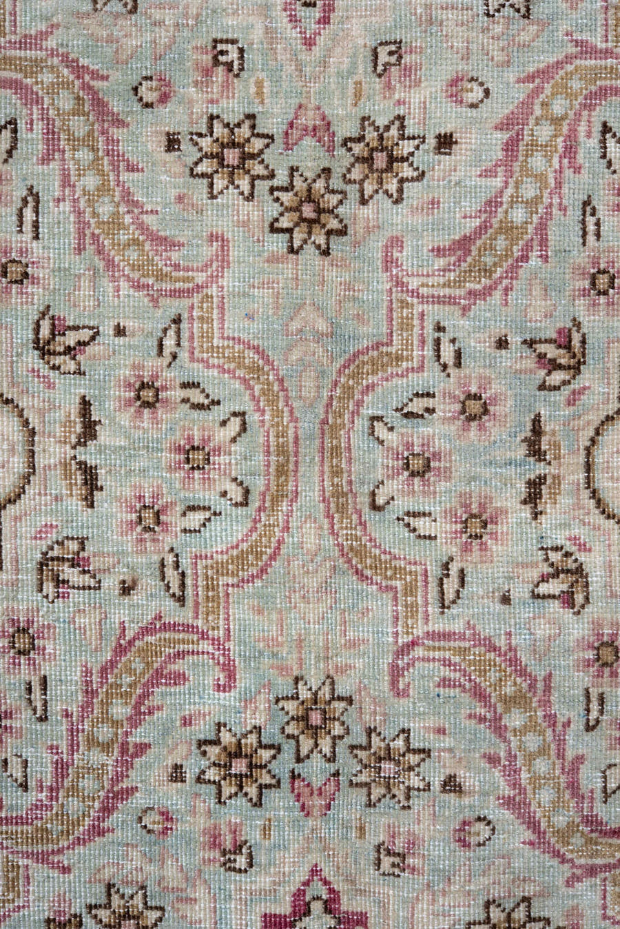 6' x 9' one-of-a-kind handmade antique Hereke medium size rug. Color palette: pale blue, rose, ivory, burgundy, taupe, camel