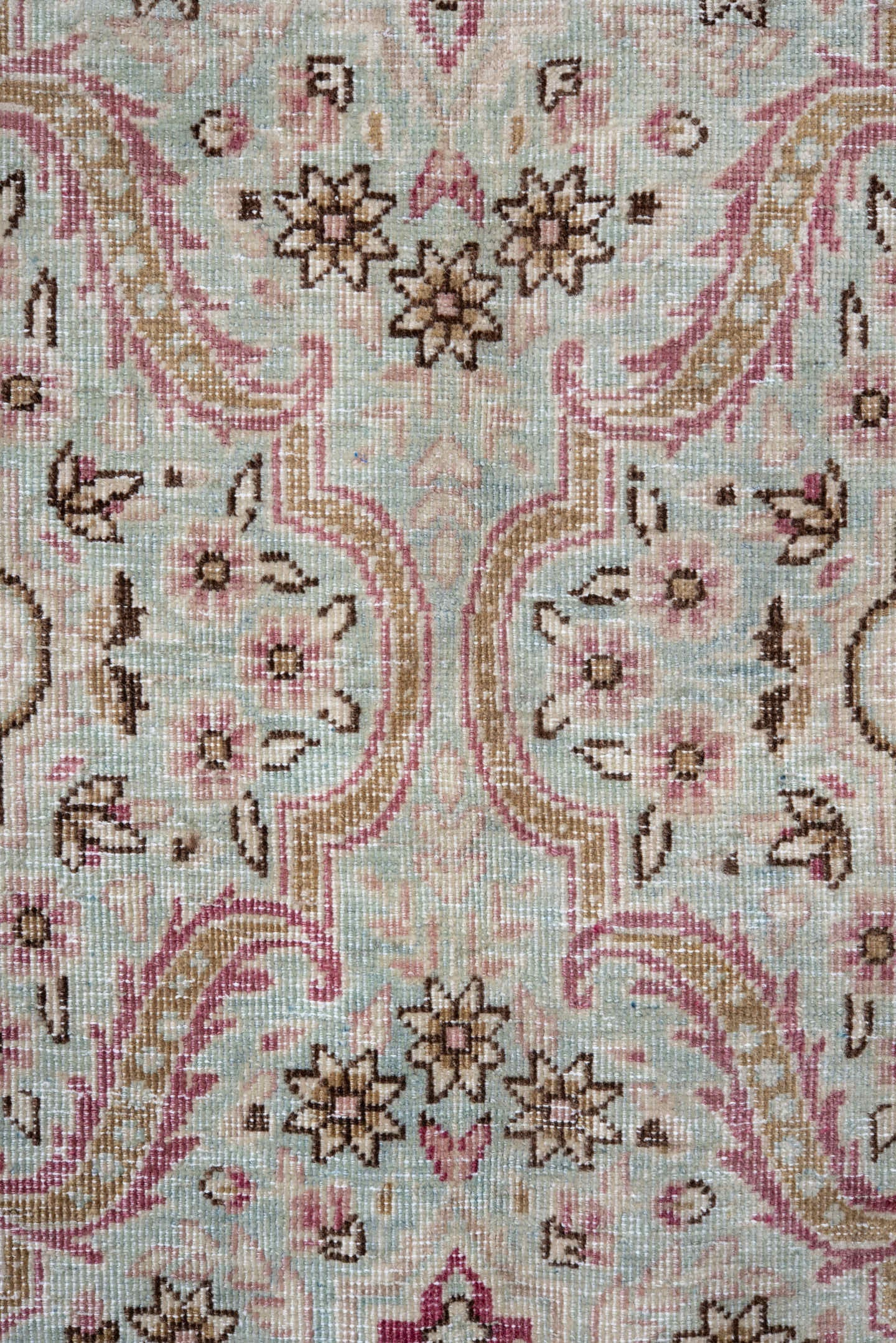 6' x 9' one-of-a-kind handmade antique Hereke medium size rug. Color palette: pale blue, rose, ivory, burgundy, taupe, camel
