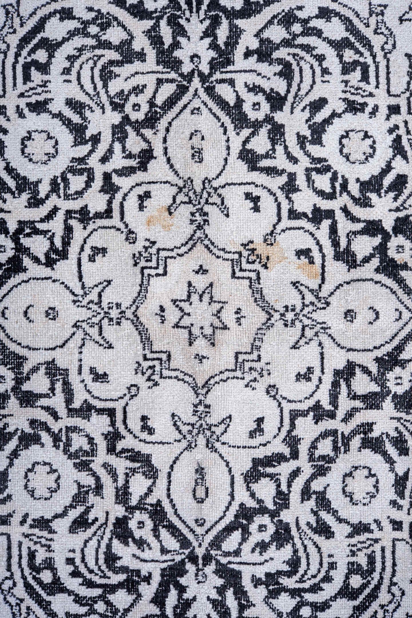 6' x 8' one-of-a-kind handmade antique Kaisary medium size rug. Color palette: ivory, charcoal, slate, taupe, gray, black