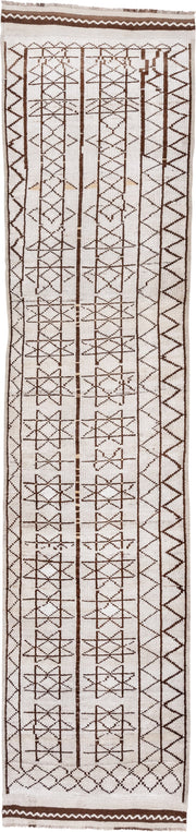 2' x 12' one-of-a-kind handmade antique Kars runner rug. Color palette: ivory, brown, taupe, beige, gray