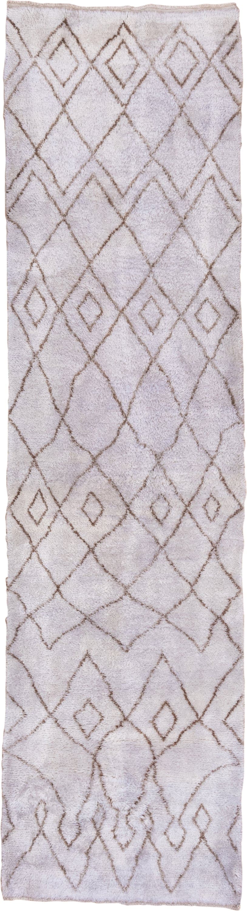 3' x 11' one-of-a-kind handmade vintage Moroccan runner rug. Color palette: ivory, taupe, cream, beige, gray