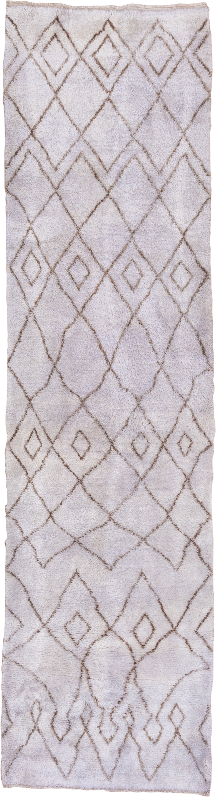 3' x 11' one-of-a-kind handmade vintage Moroccan runner rug. Color palette: ivory, taupe, cream, beige, gray