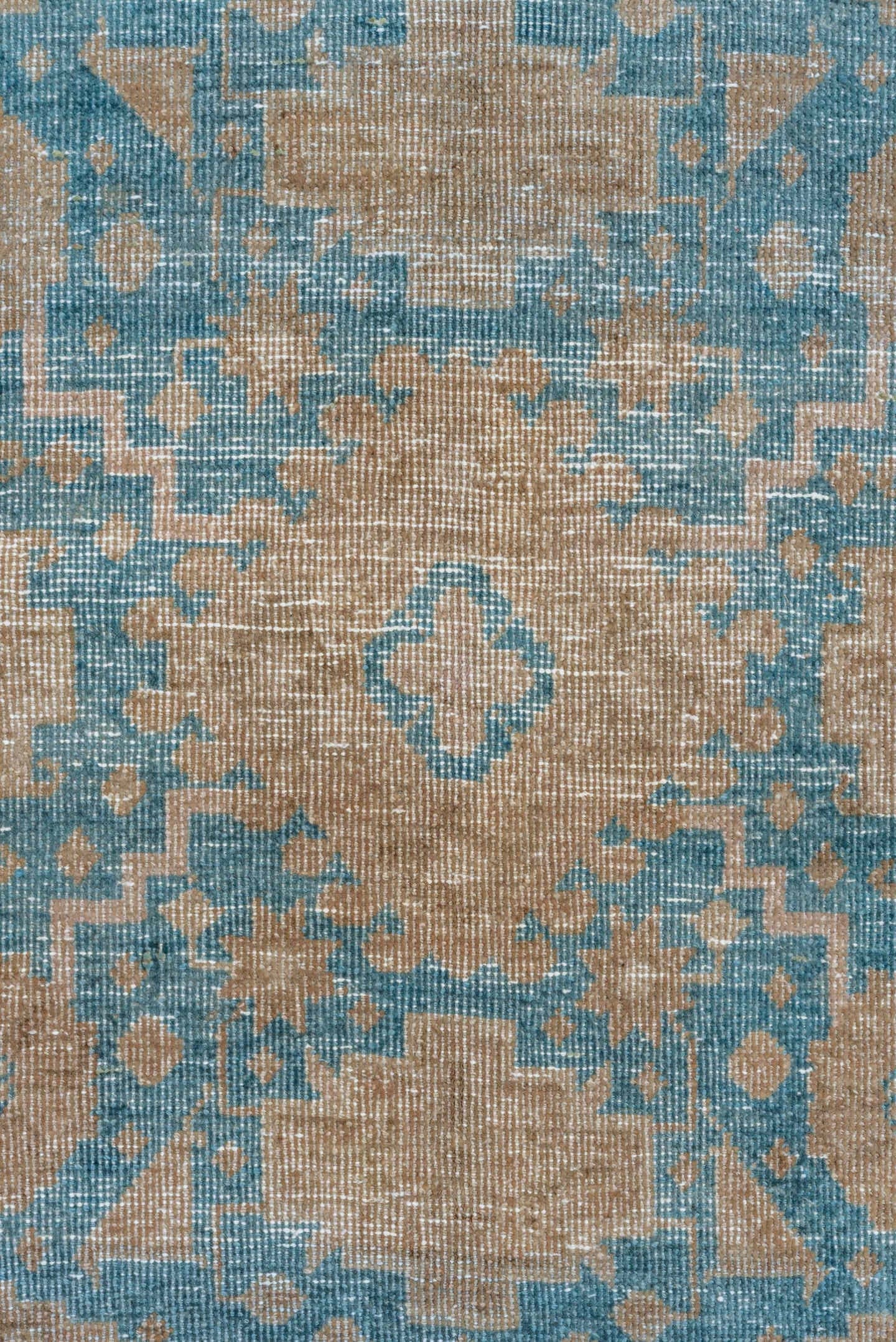 7' x 10' one-of-a-kind handmade antique Veece large size rug. Color palette: beige, sky_blue, taupe, ivory, camel