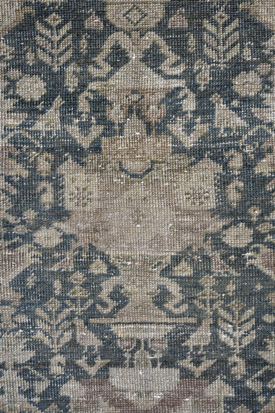 3' x 7' one-of-a-kind handmade antique Sarab runner rug. Color palette: charcoal, ivory, taupe, slate, beige, gray, black