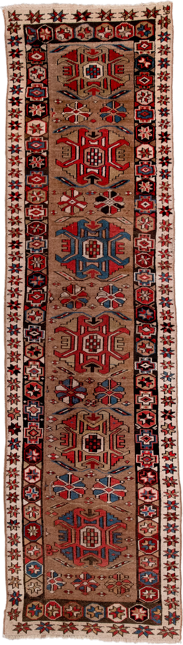 2' x 9' one-of-a-kind handmade antique NW Persian runner rug. Color palette: camel, rust, ivory, indigo, navy, crimson