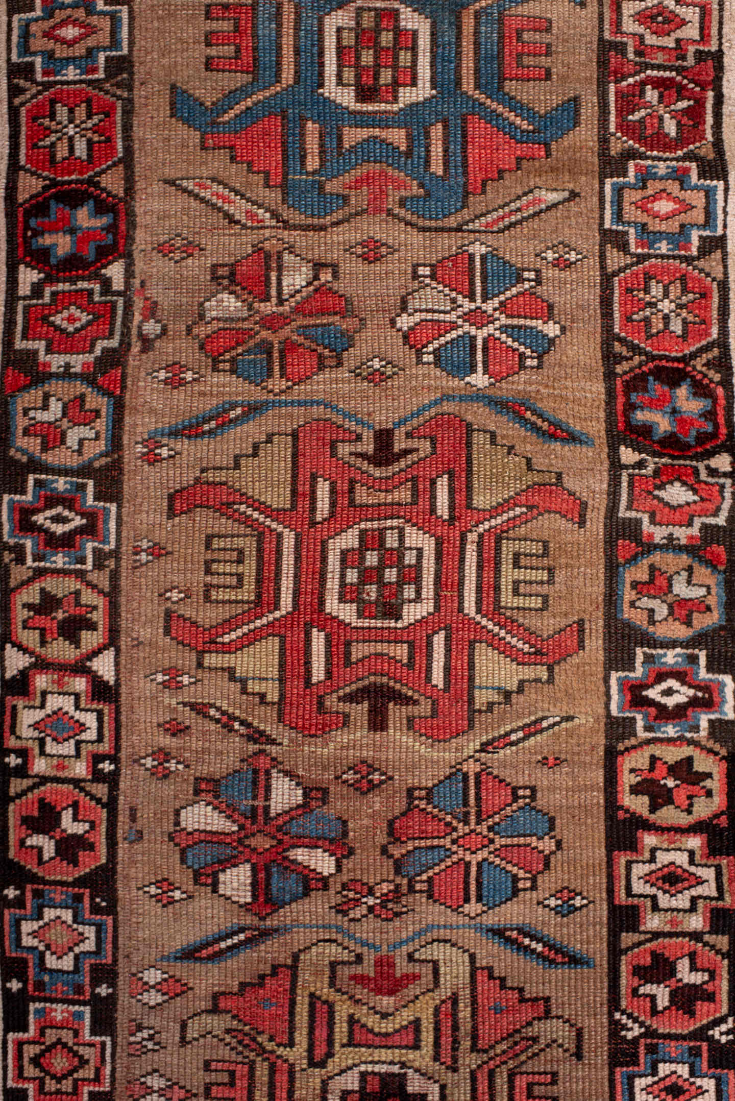 2' x 9' one-of-a-kind handmade antique NW Persian runner rug. Color palette: camel, rust, ivory, indigo, navy, crimson