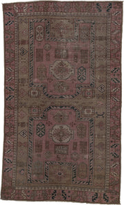 3' x 6' one-of-a-kind handmade vintage Anatolian small size rug. Color palette: rose, taupe, dusty pink, charcoal, brown