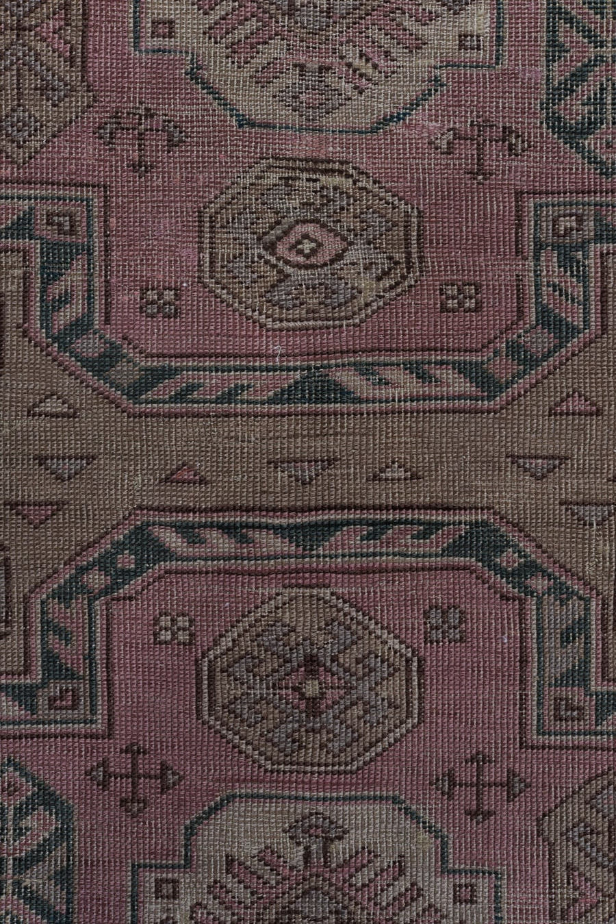 3' x 6' one-of-a-kind handmade vintage Anatolian small size rug. Color palette: rose, taupe, dusty pink, charcoal, brown