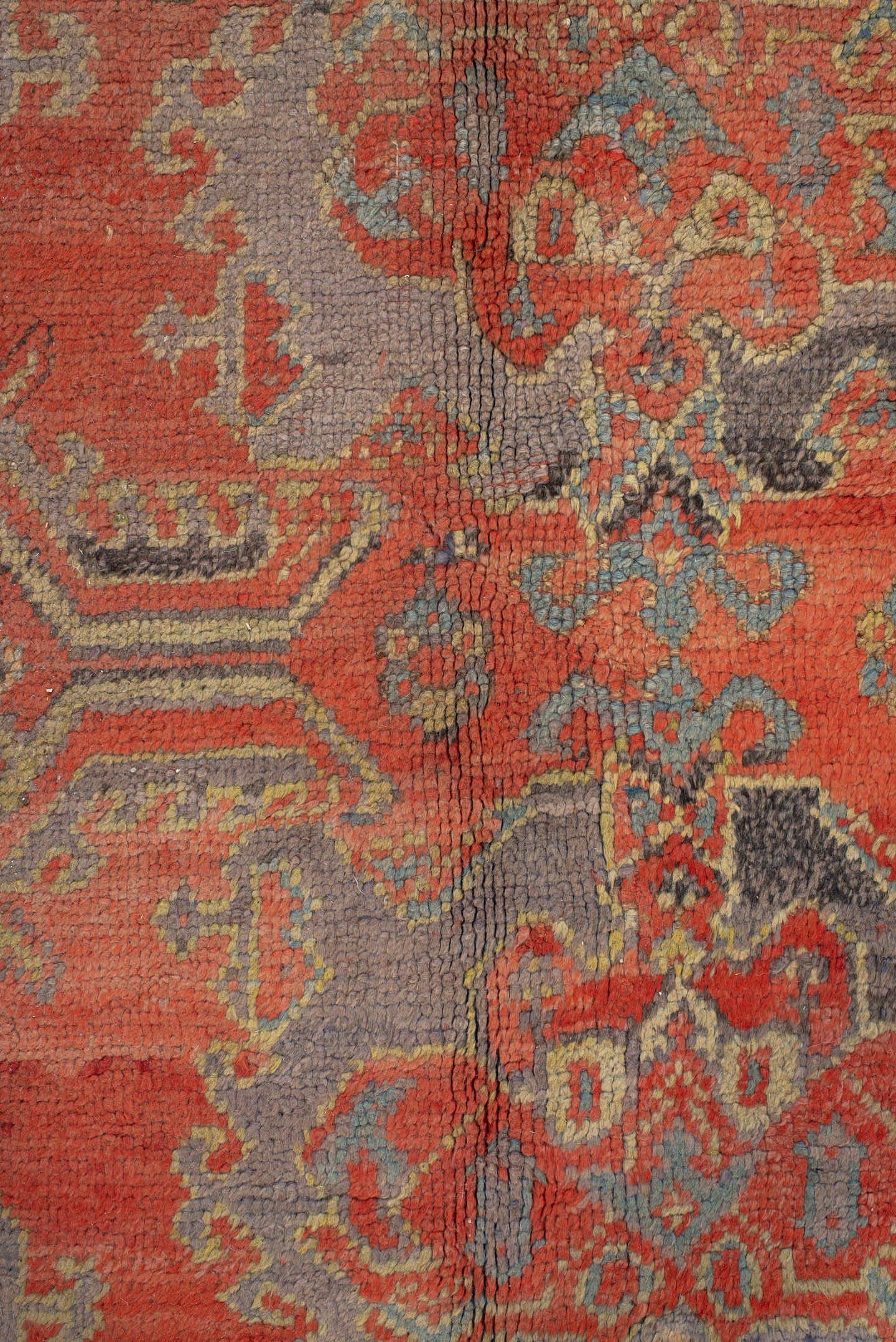 10' x 11' one-of-a-kind handmade antique Oushak large size rug. Color palette: terra cotta, gray, pale blue, ivory, rust