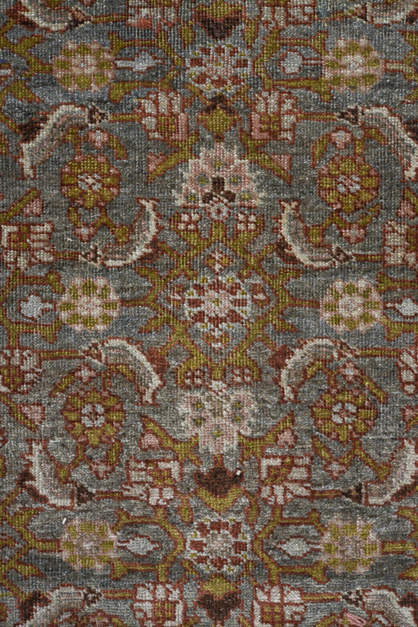 3' x 16' one-of-a-kind handmade antique Bidjar runner rug. Color palette: taupe, slate, ivory, rose, brown, sage, gold