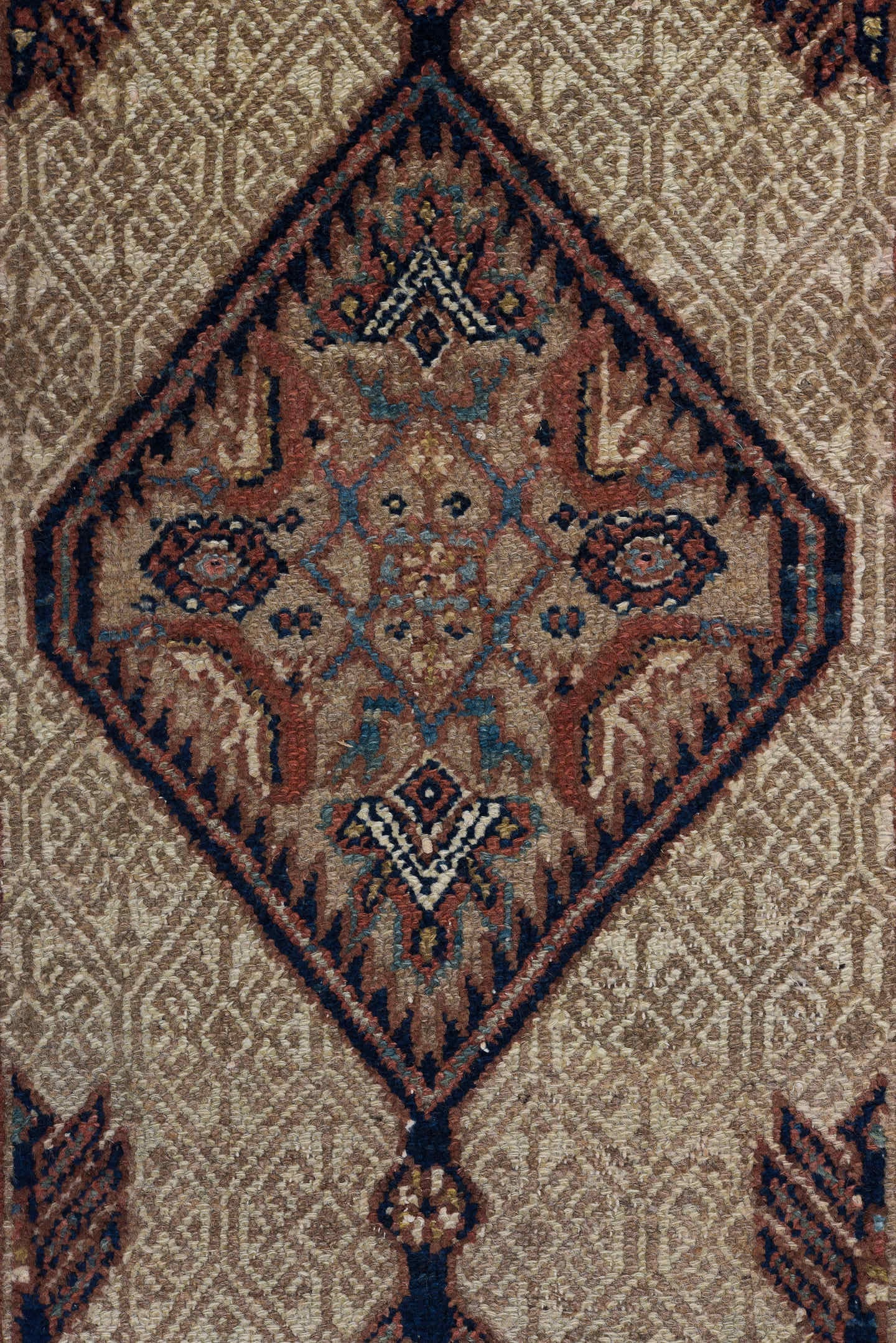 2' x 17' one-of-a-kind handmade vintage Cam Hamadan runner rug. Color palette: ivory, rust, navy, camel, slate, brown