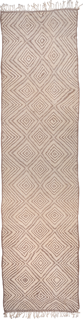 3' x 13' one-of-a-kind handmade vintage Kilim runner rug. Color palette: brown, gray, light gray, off-white, orange, pink