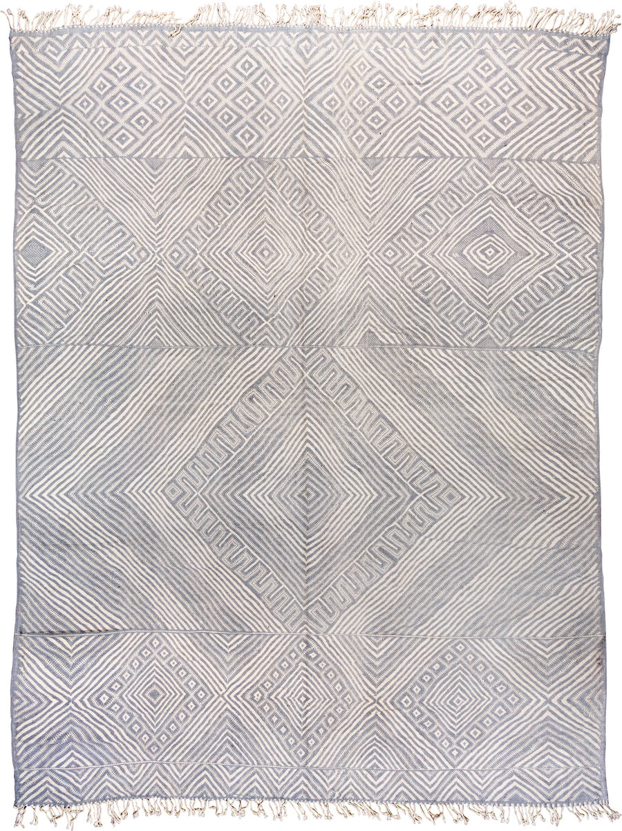 10' x 14' one-of-a-kind handmade vintage Kilim large size rug. Color palette: ivory, slate, pale blue, steel blue, gray