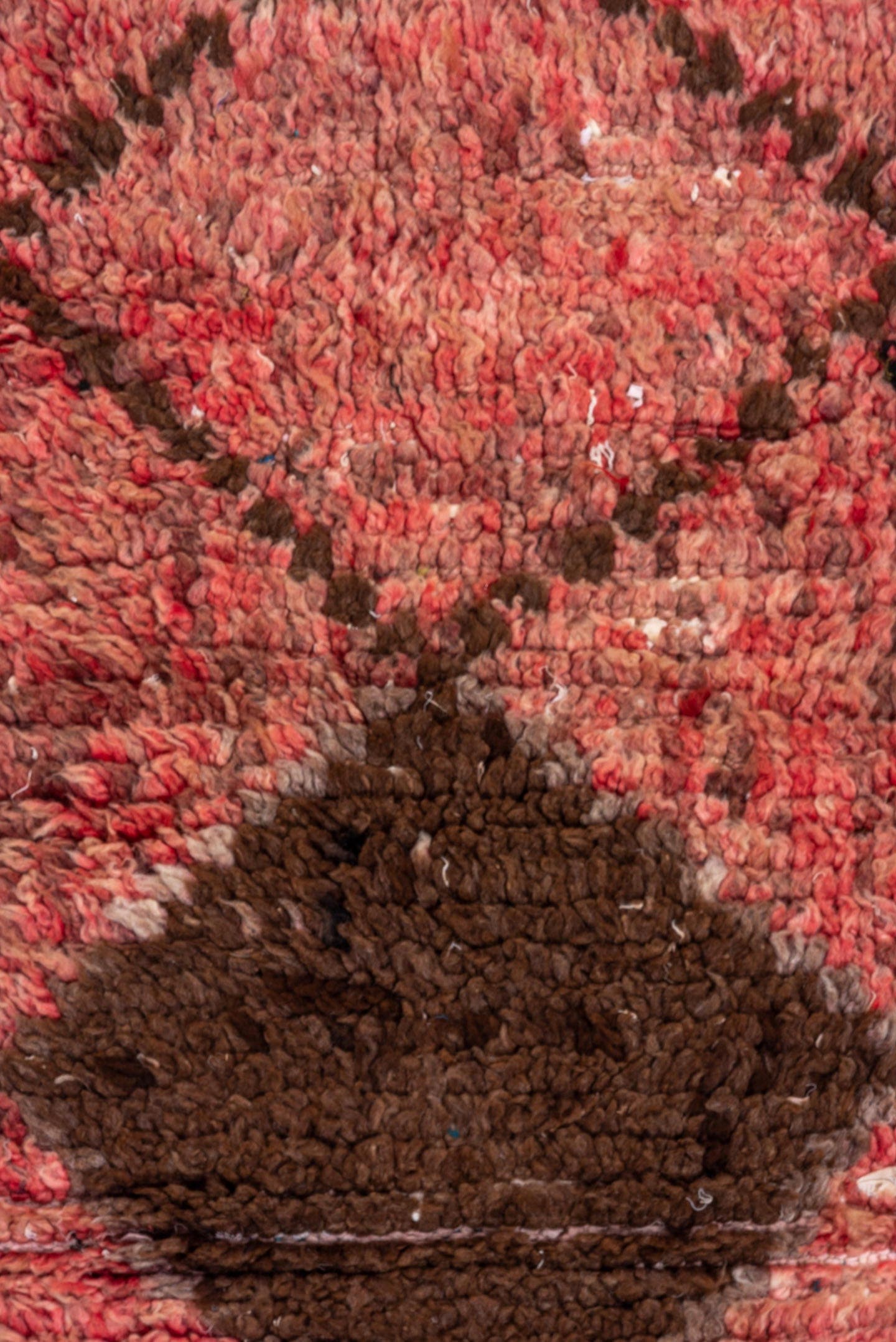 2' x 8' one-of-a-kind handmade vintage Moroccan runner rug. Color palette: rose, brown, dusty pink, mahogany, taupe, ivory
