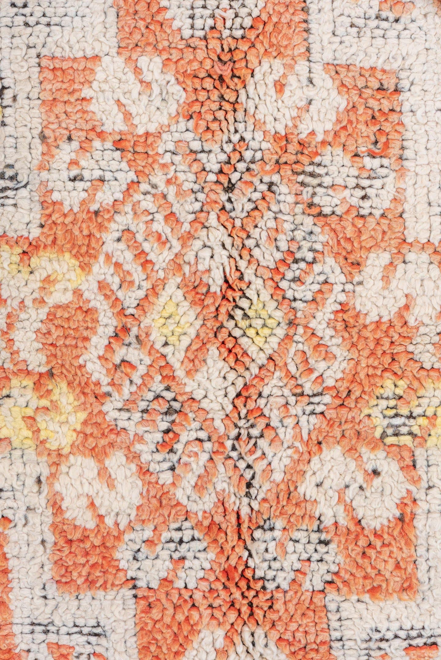 5' x 9' one-of-a-kind handmade vintage Moroccan medium size rug. Color palette: terra cotta, ivory, rust, gold, charcoal