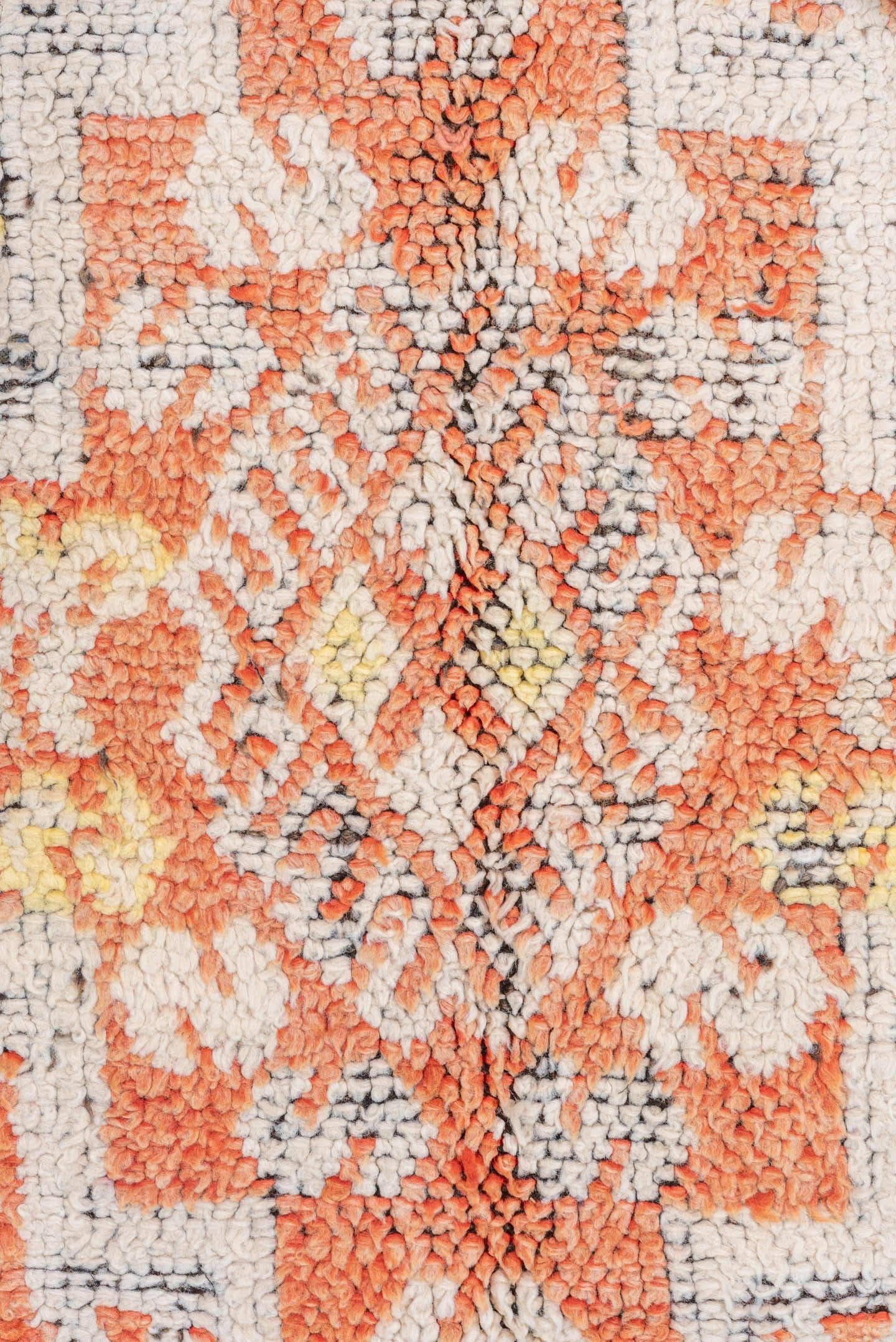 5' x 9' one-of-a-kind handmade vintage Moroccan medium size rug. Color palette: terra cotta, ivory, rust, gold, charcoal