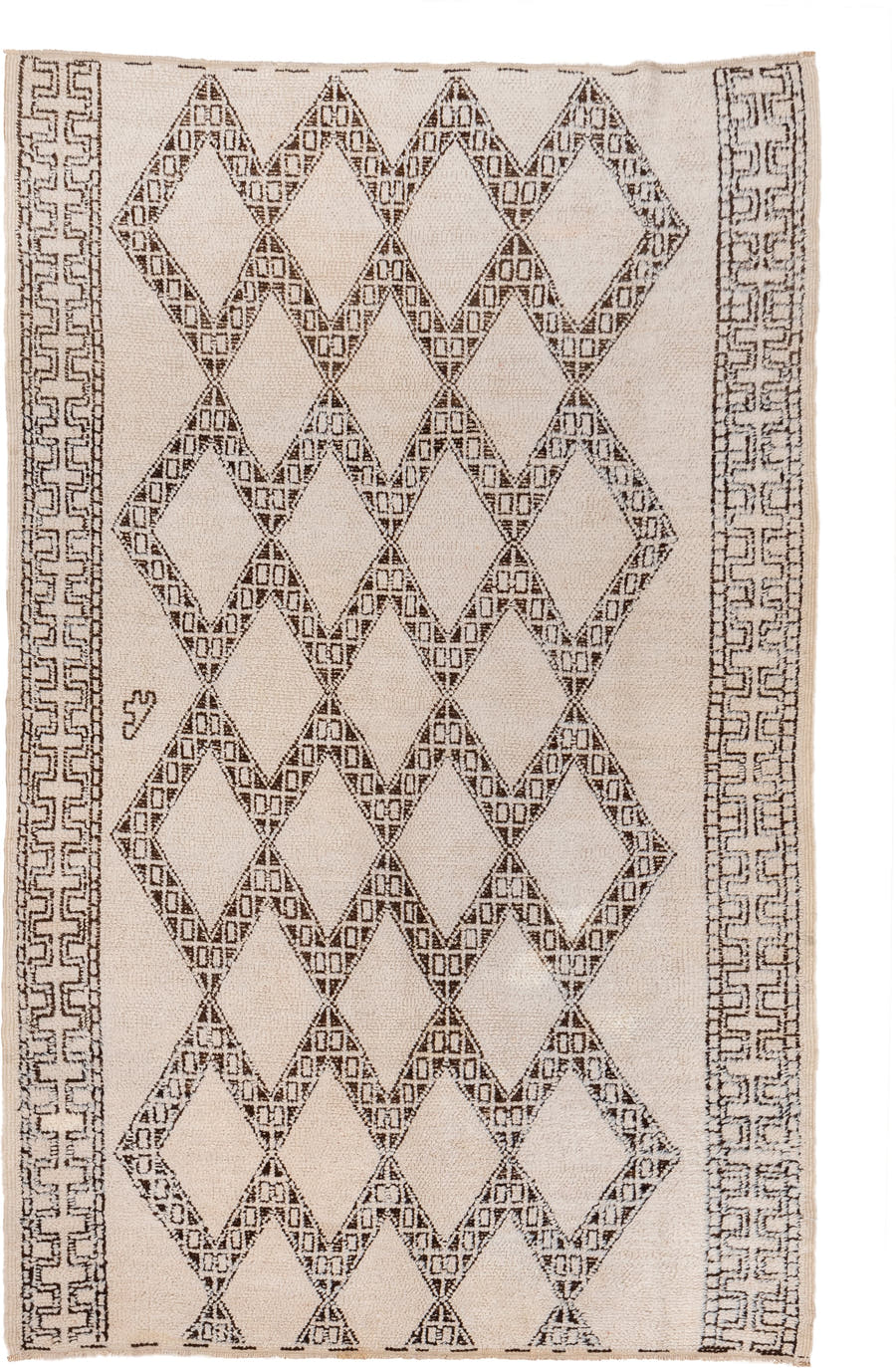5' x 8' one-of-a-kind handmade vintage Moroccan medium size rug. Color palette: ivory, brown, taupe, beige, gray