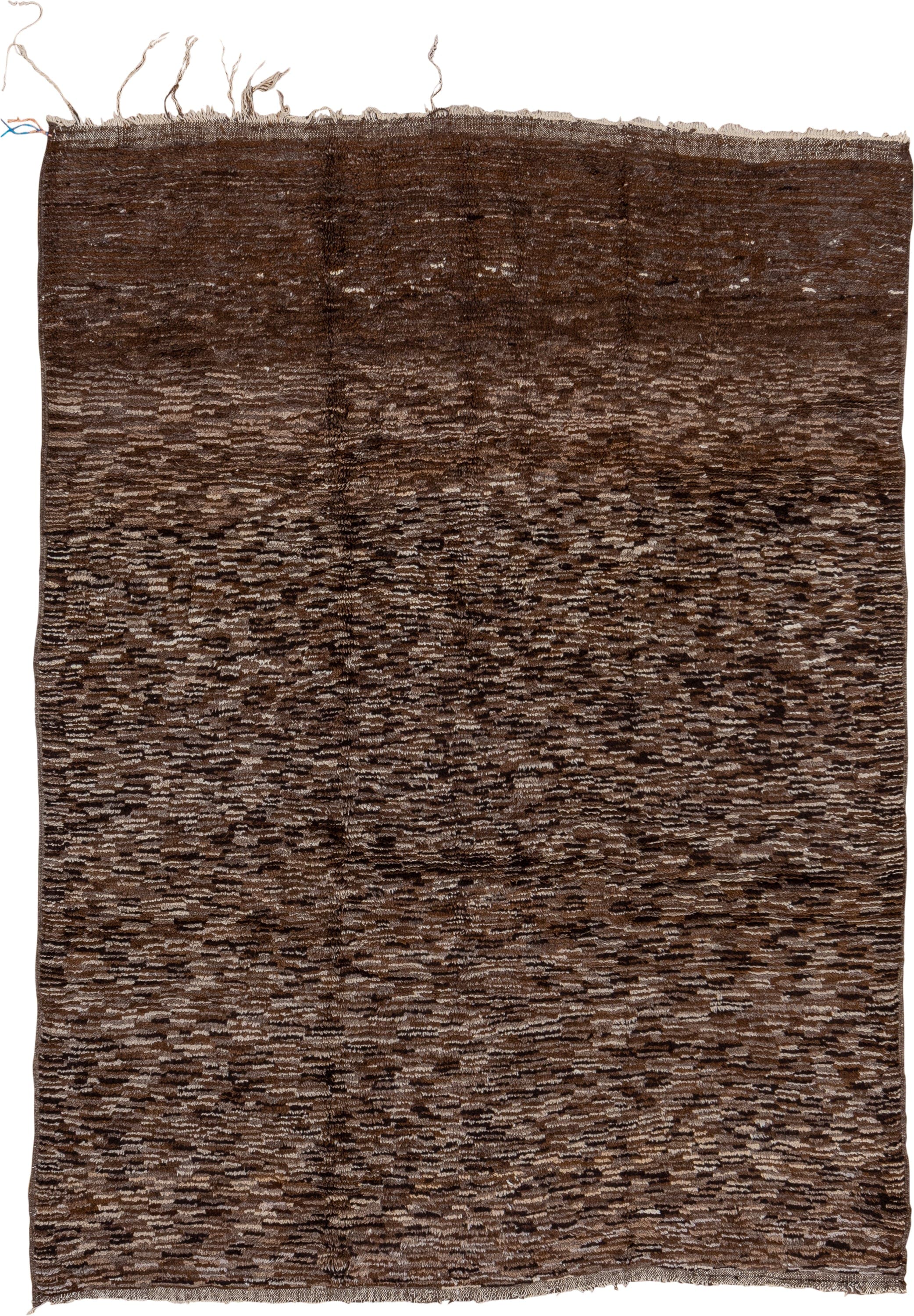 6' x 9' one-of-a-kind handmade vintage Moroccan medium size rug. Color palette: brown, taupe, camel, charcoal, ivory, beige