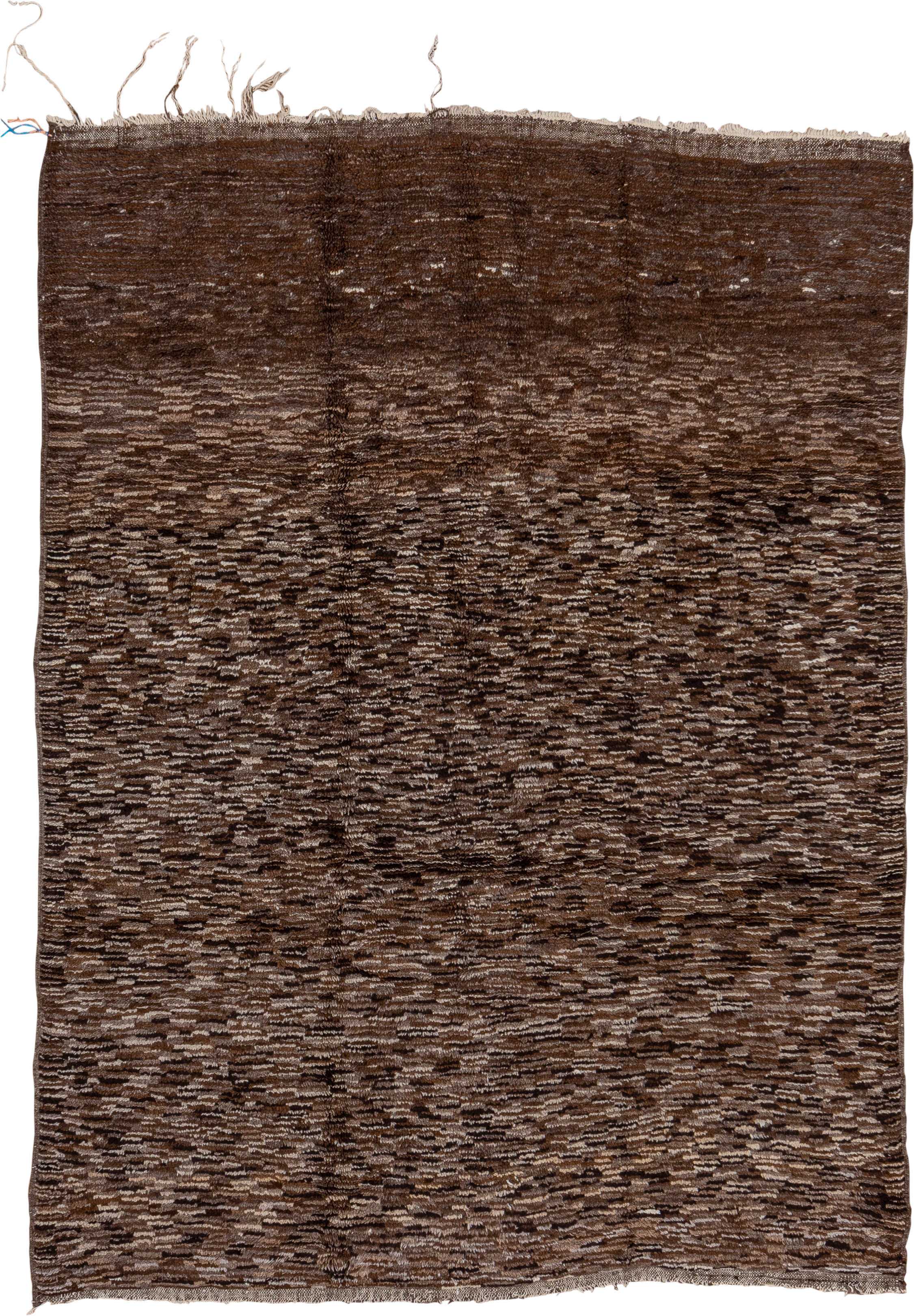 6' x 9' one-of-a-kind handmade vintage Moroccan medium size rug. Color palette: brown, taupe, camel, charcoal, ivory, beige