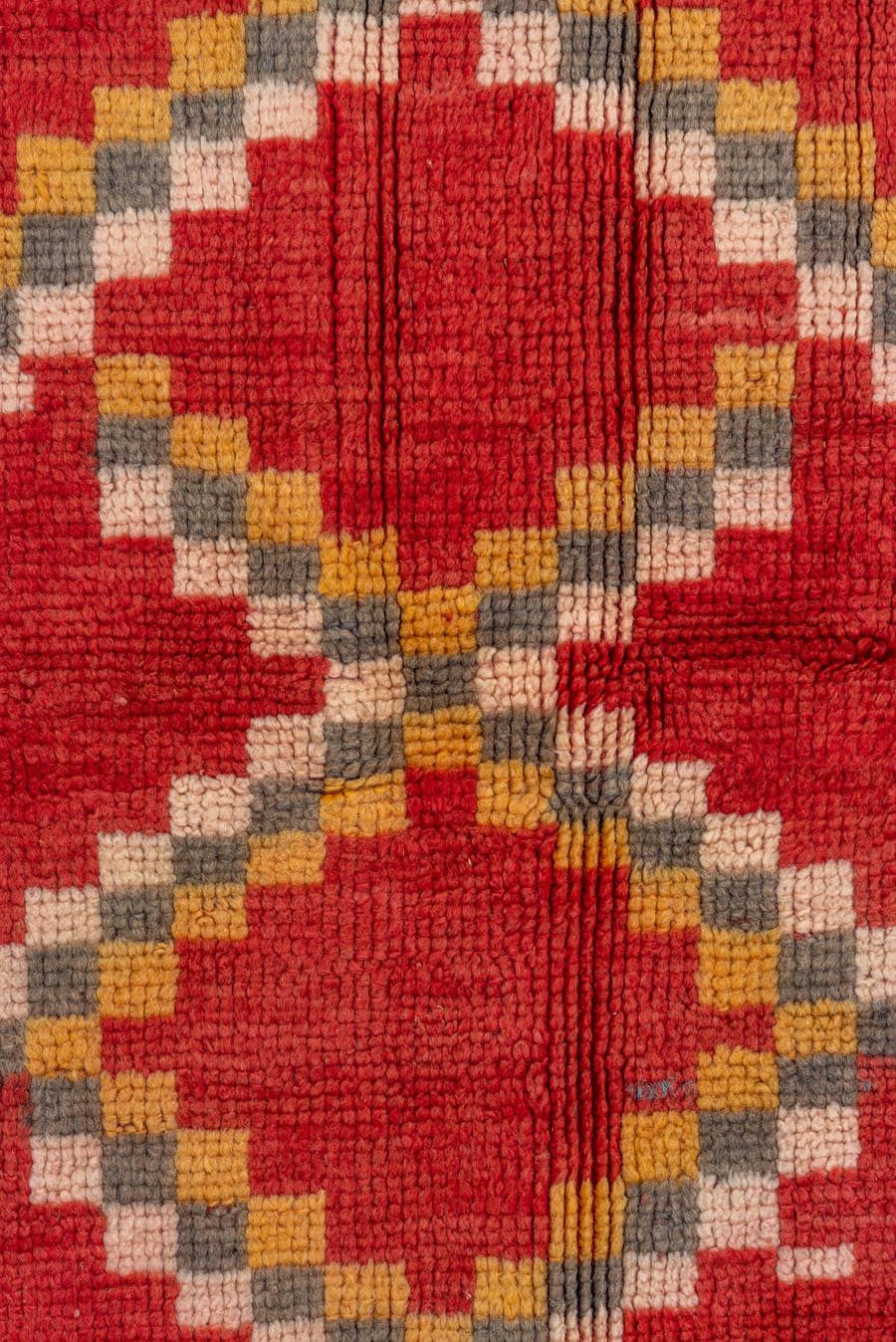 5' x 8' one-of-a-kind handmade vintage Moroccan medium size rug. Color palette: terra cotta, ivory, charcoal, gold, gray