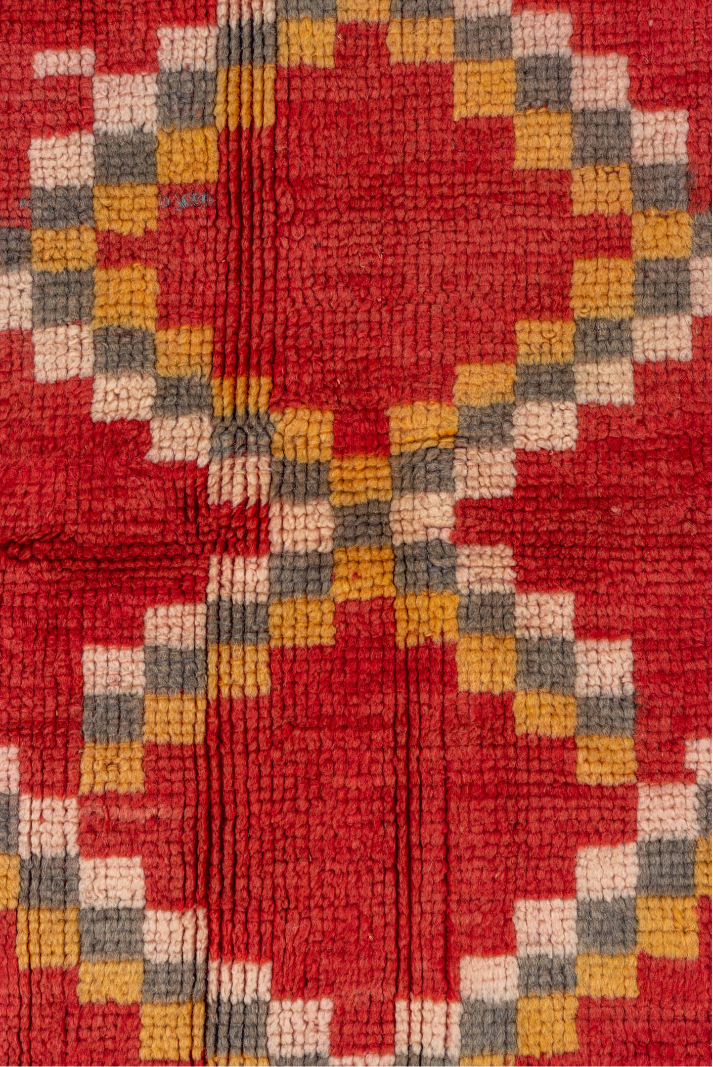 5' x 8' one-of-a-kind handmade vintage Moroccan medium size rug. Color palette: terra cotta, ivory, charcoal, gold, gray