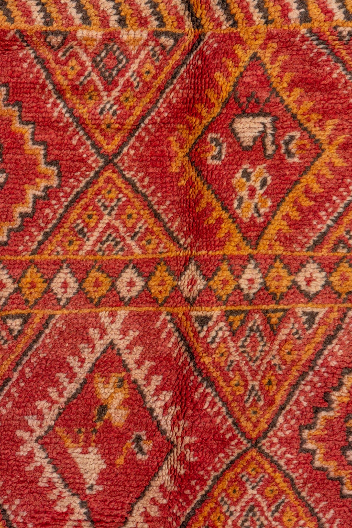 5' x 8' one-of-a-kind handmade vintage Moroccan medium size rug. Color palette: terra cotta, coral, rust, saffron, ivory