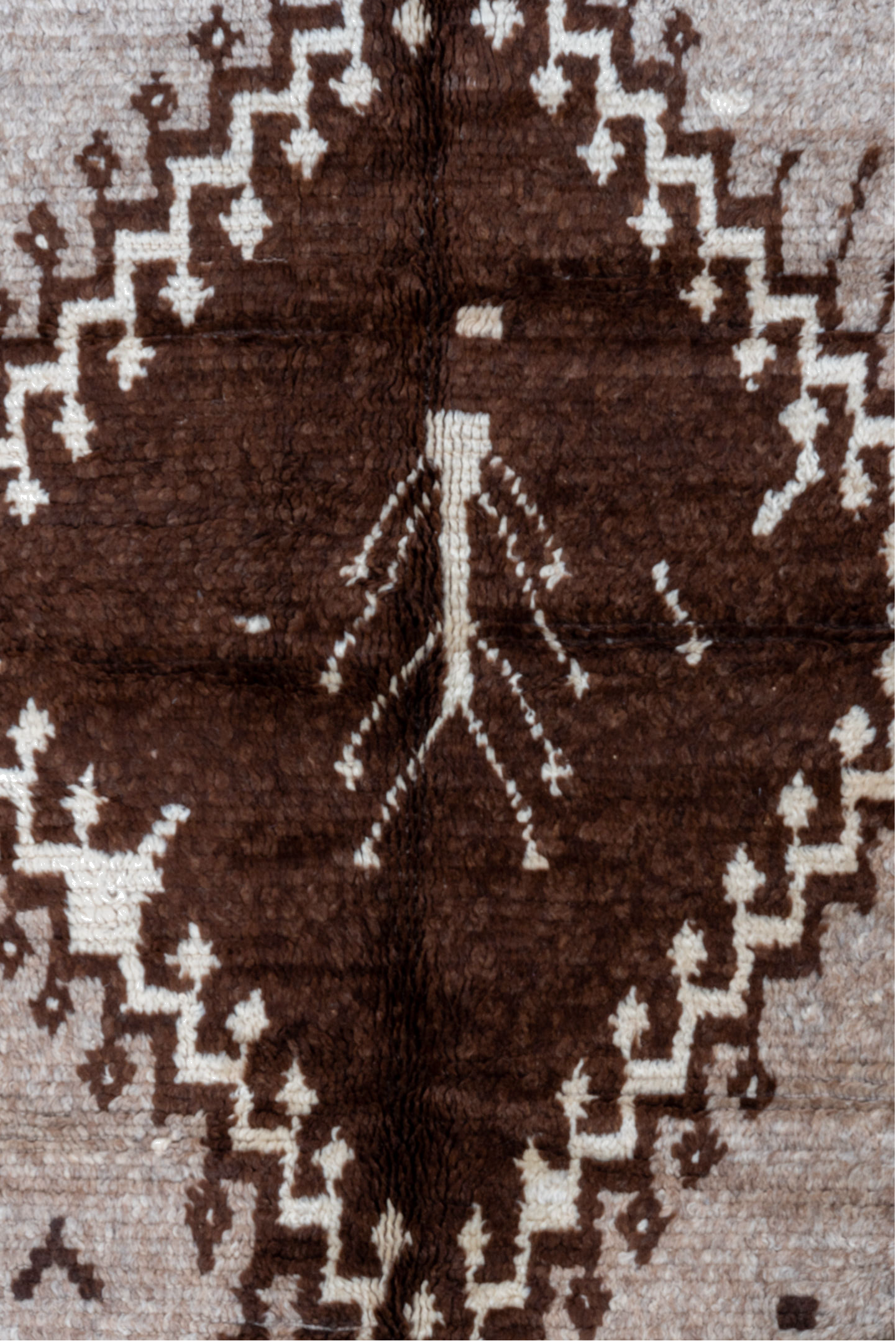 4' x 9' one-of-a-kind handmade vintage Moroccan runner rug. Color palette: black, brown, gray, light gray, off-white, orange