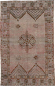 8' x 13' one-of-a-kind handmade antique Moroccan large size rug. Color palette: blush, ivory, taupe, brown, rose, camel
