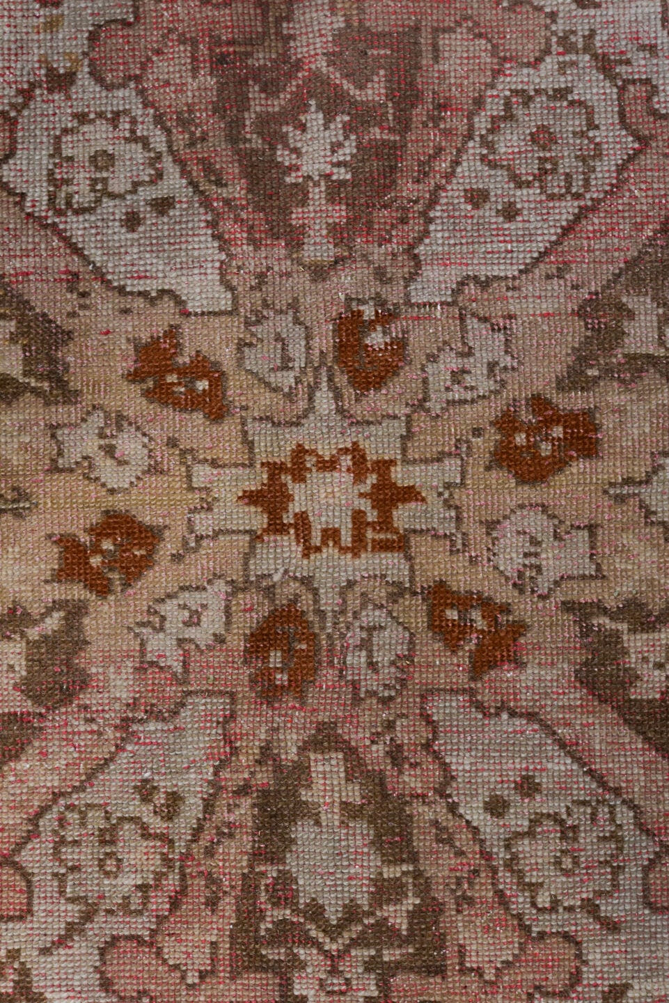 8' x 13' one-of-a-kind handmade antique Moroccan large size rug. Color palette: blush, ivory, taupe, brown, rose, camel