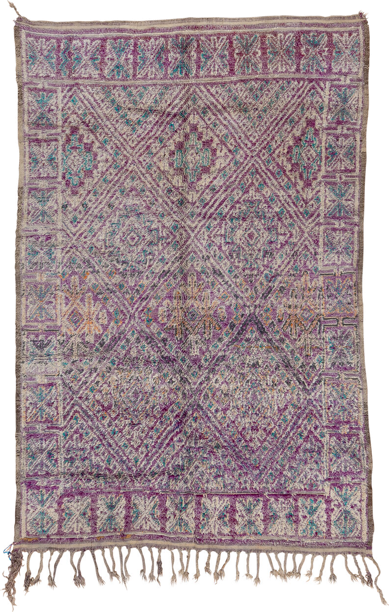 6' x 9' one-of-a-kind handmade vintage Moroccan medium size rug. Color palette: blue, brown, gainsboro, gray, green