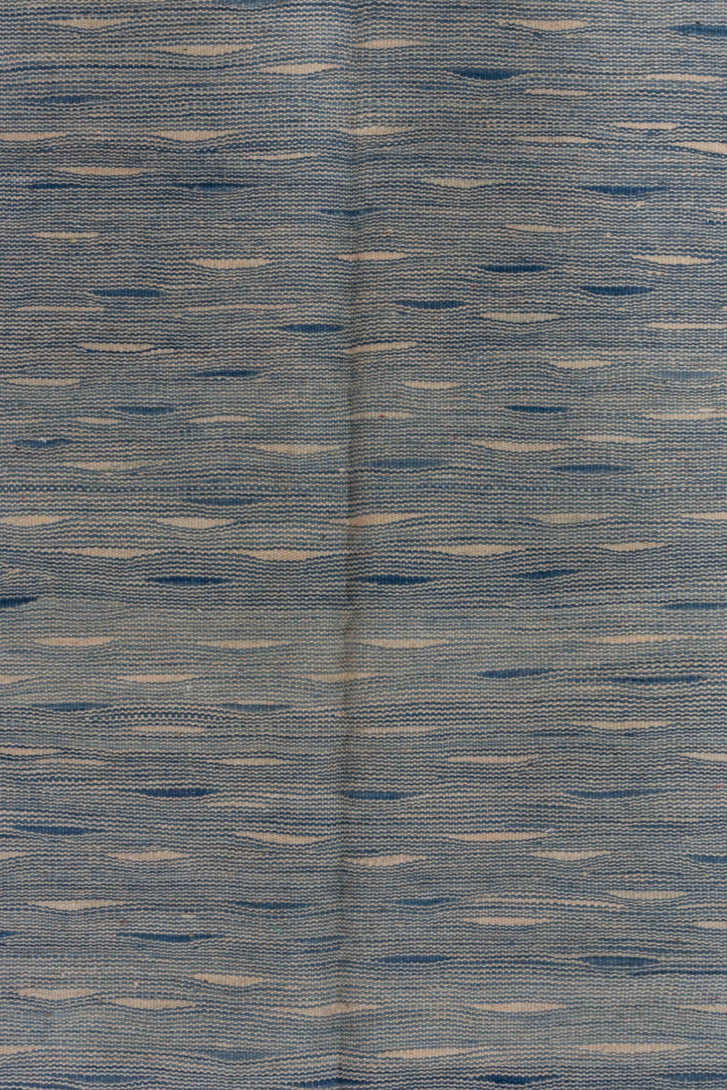 4' x 8' one-of-a-kind handmade vintage Kilim rug. Color palette: pale blue, ivory, charcoal, slate, light blue, gray, black