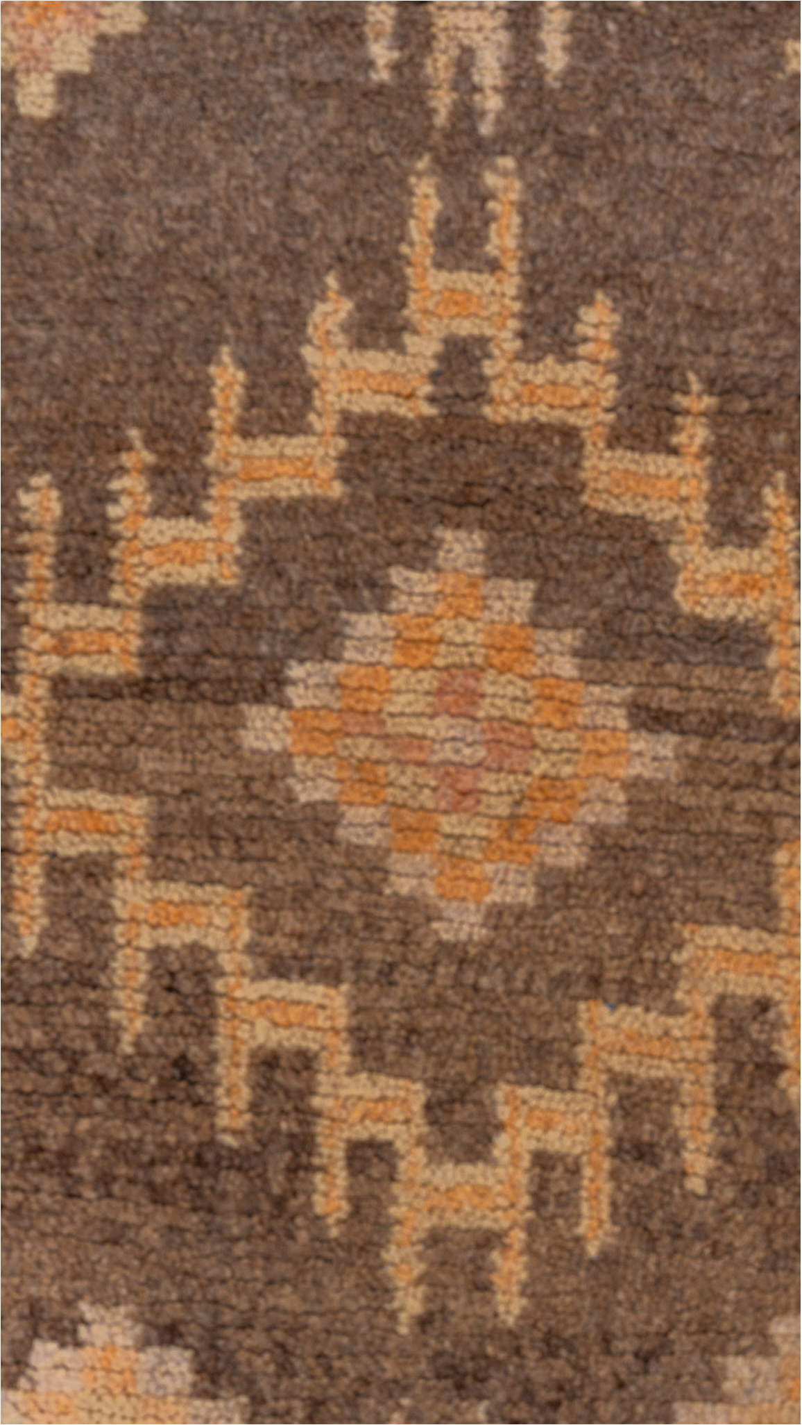 2' x 14' one-of-a-kind handmade vintage Moroccan runner rug. Color palette: blue, brown, off-white, orange, pink, snow