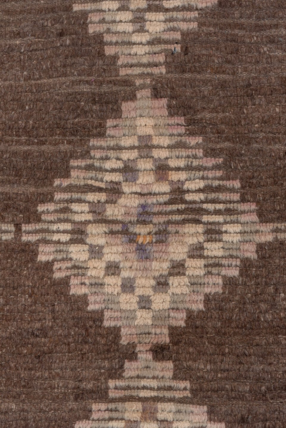 3' x 14' one-of-a-kind handmade vintage Moroccan runner rug. Color palette: brown, blush, taupe, rose, mauve, camel, pink