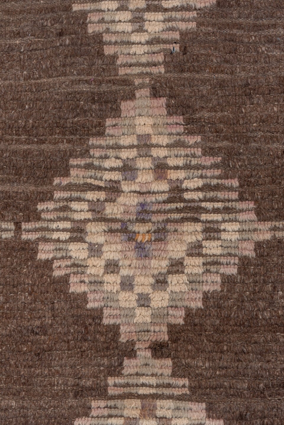 3' x 14' one-of-a-kind handmade vintage Moroccan runner rug. Color palette: brown, blush, taupe, rose, mauve, camel, pink