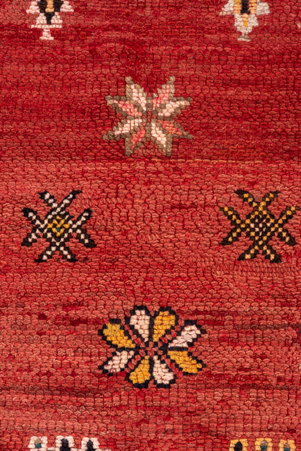 5' x 10' one-of-a-kind handmade vintage Moroccan medium size rug. Color palette: brown, gray, pink, red