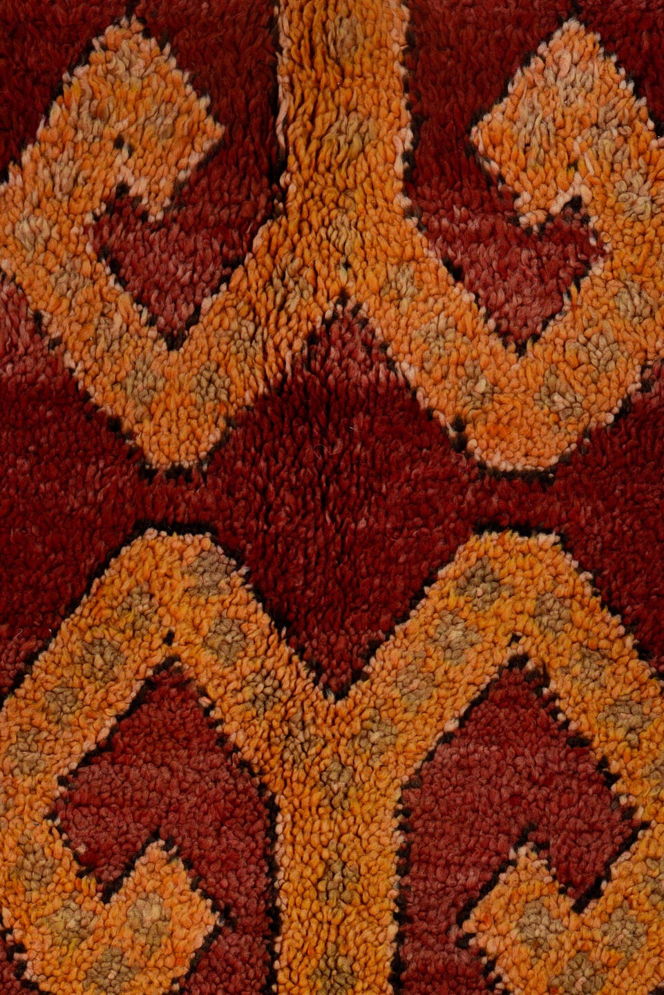 5' x 9' one-of-a-kind handmade antique Moroccan medium size rug. Color palette: red, gold, ivory, black, rose, rust, camel
