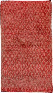 4' x 8' one-of-a-kind handmade vintage Moroccan rug. Color palette: coral, terra cotta, salmon, ivory, rose, terracotta