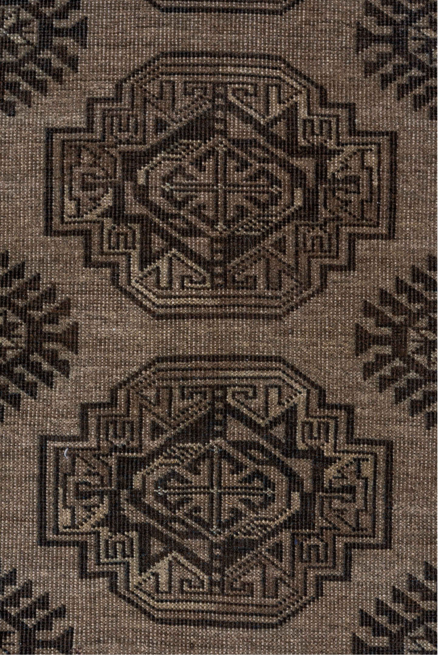 7' x 10' one-of-a-kind handmade vintage Afghan large size rug. Color palette: black, brown, dark gray, gray